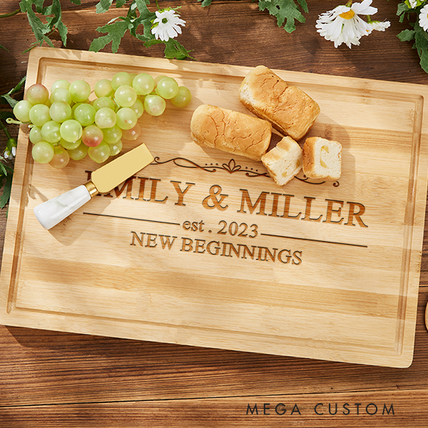 Personalized Cutting Board Charcuterie Board Celebrating New Beginnings Gift Wedding Housewarming Gift New Home Gift Moving Gift