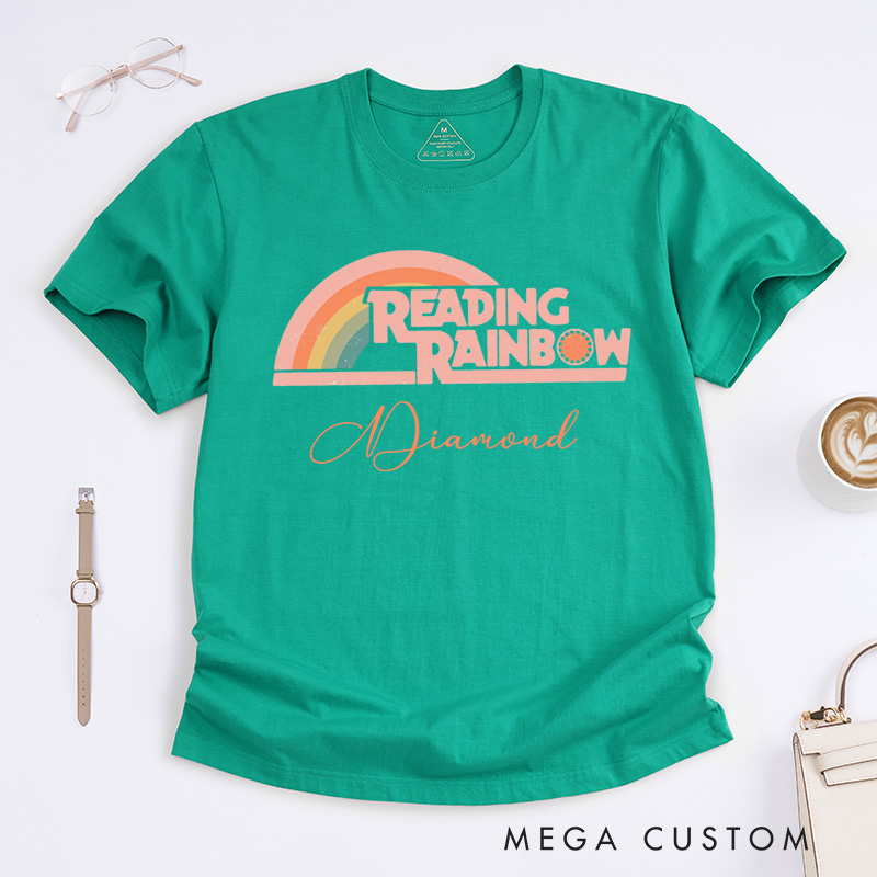 Personalized Reading Rainbow Classic T-Shirts Love to Read Tee Funny Librarian Tee with Name Reading Retro Tshirt Book Lover Shirt Gift for Reader