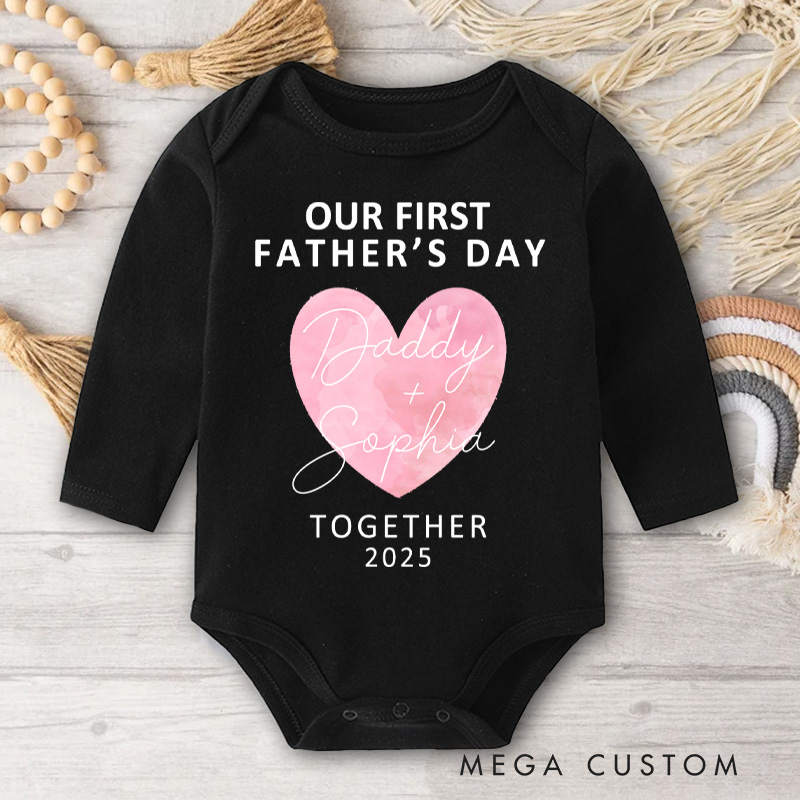 Personalized Heart and Script Artwork for First Father's Day with Daddy and Baby Baby Bodysuit