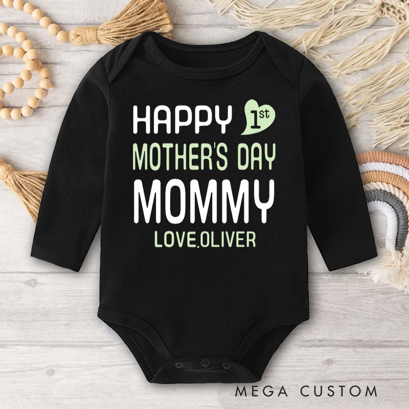 Personalized Happy First Mother's Day Typography with Love from for Mommy Baby Bodysuit