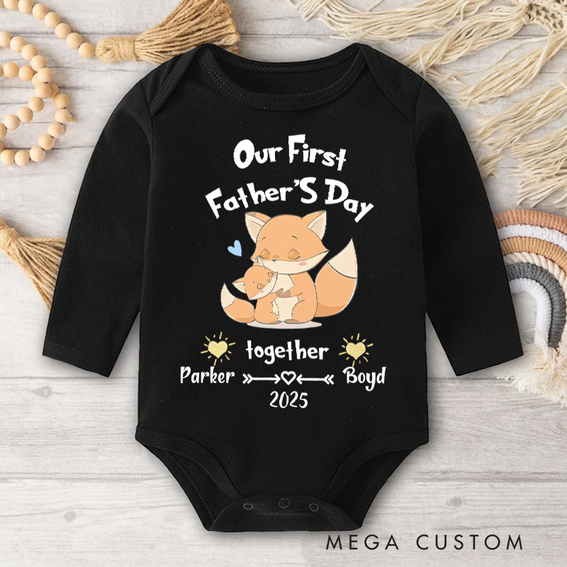 Personalized Fox Family Illustration for Our First Father's Day Together Celebration 2025 Baby Bodysuit