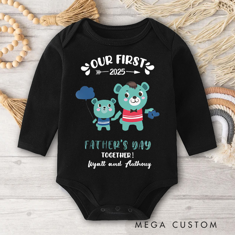 Personalized Playful Bear Dad and Baby Illustration for Our First Father's Day Together 2025 Baby Bodysuit