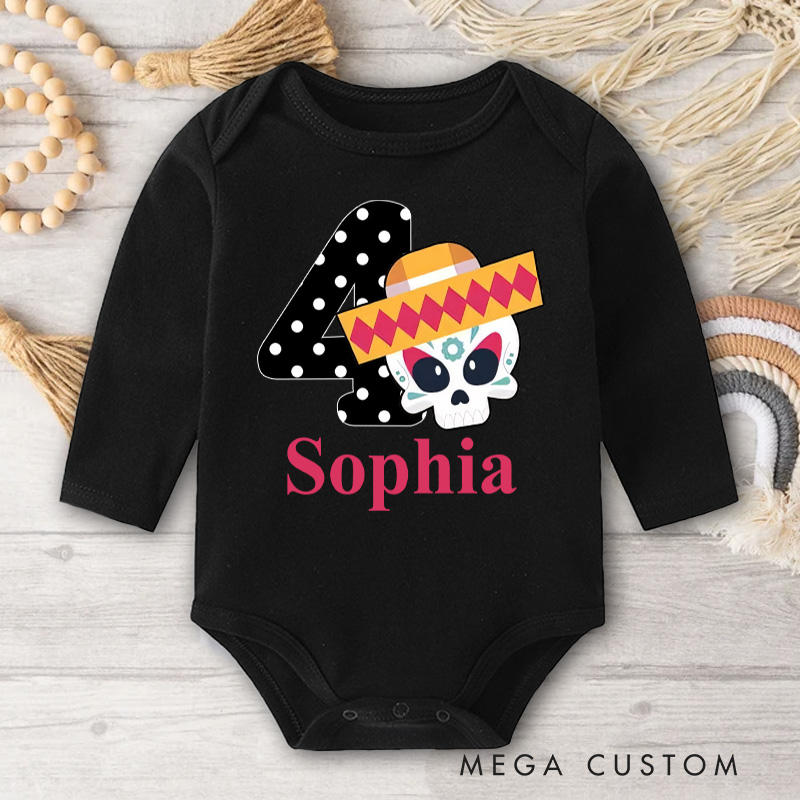 Personalized Minnie Mouse Inspired Skull Design for Baby's First Halloween Celebration Baby Bodysuit