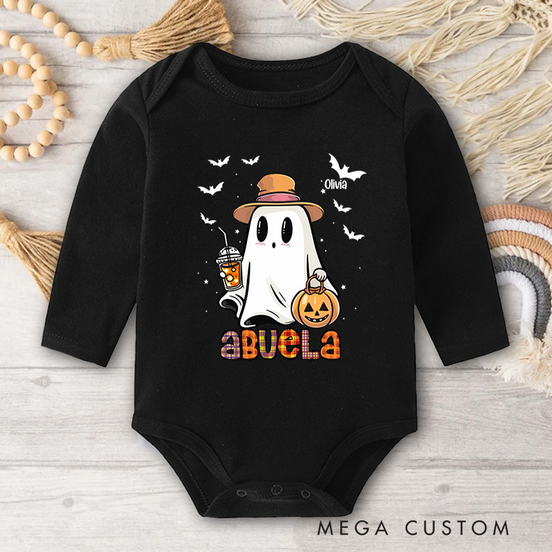 Personalized Cute Ghost and Pumpkin Illustration for Baby's Halloween Celebration Baby Bodysuit
