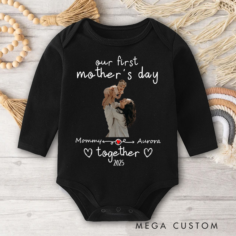 Personalized Mom and Baby Photo Keepsake Design for Our First Mother's Day Together Baby Bodysuit