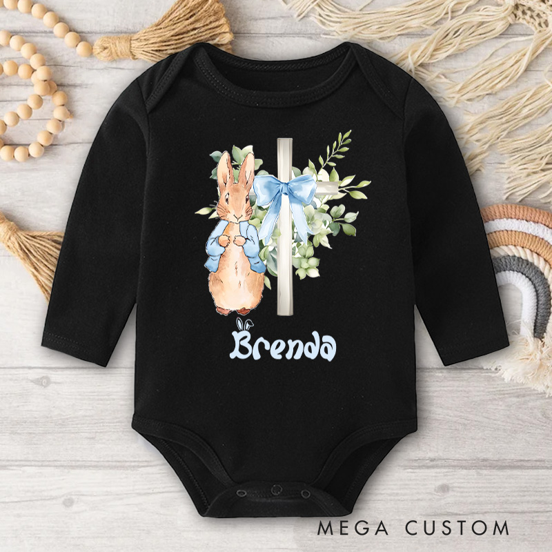Personalized Bunny with Floral Bow Design for Baby's Easter Celebration Baby Bodysuit