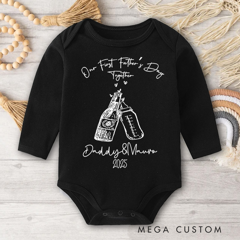 Personalized Bottle Cheers Illustration for Daddy and Mama's First Father's Day Celebration Baby Bodysuit
