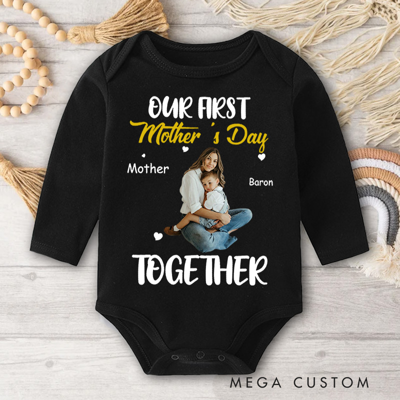 Personalized Together Our First Mother's Day Design with Mother and Baby Photo Baby Bodysuit