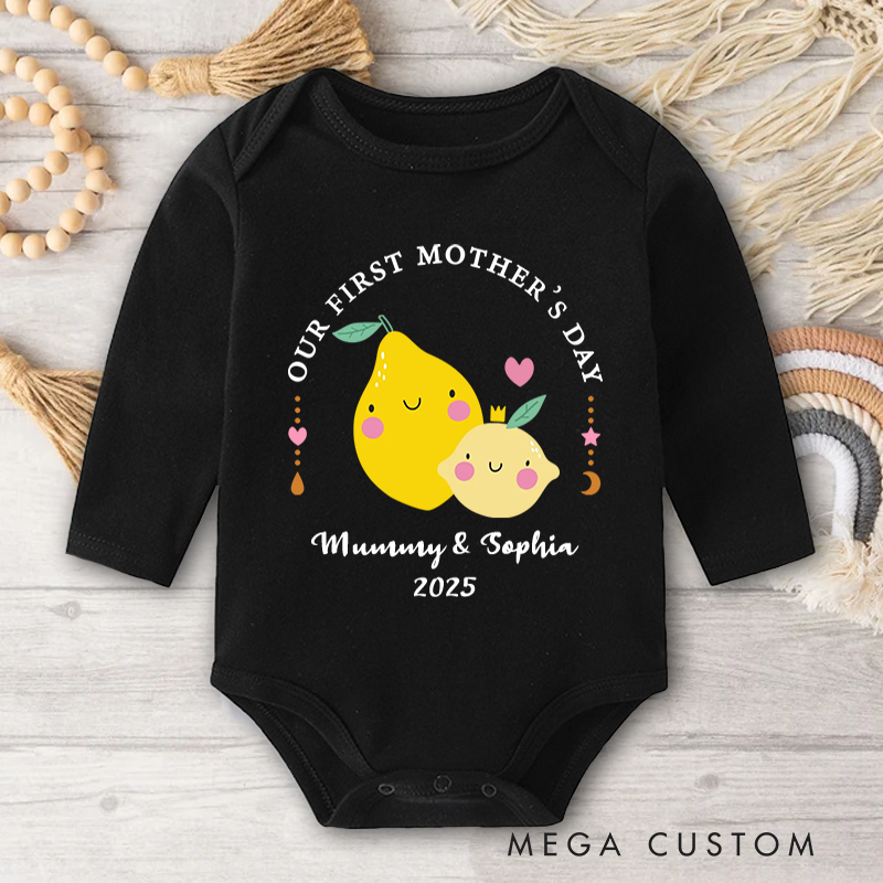 Personalized Cute Strawberry Lemon Baby Onesies Mother's Day Gift for New Mom Newborn