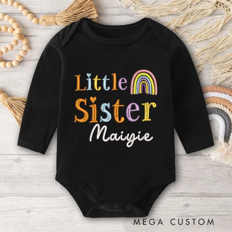 Personalized Embroidered Big Sister Rainbow Baby Onesie with Name Birthday Gifts for New Mother Children