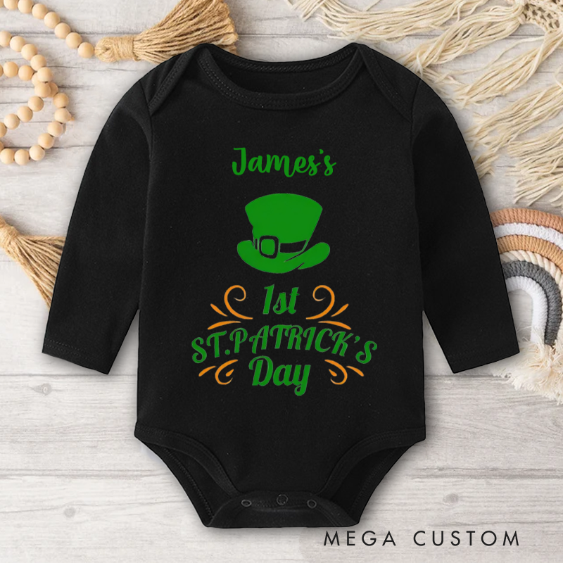 Personalized 1st St. Patrick's Day Baby Romper with Name Baby Shower Gift for Newborns