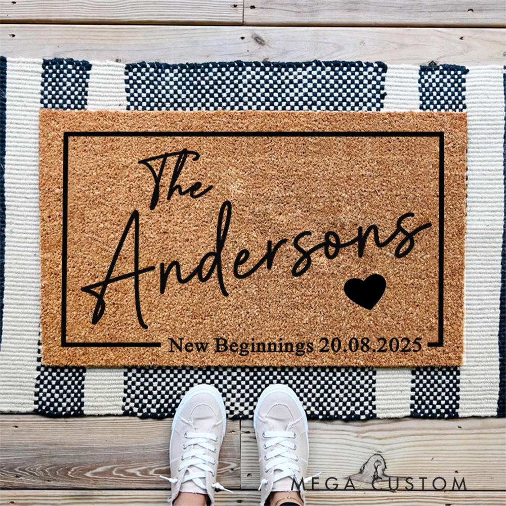 Personalized New Beginnings Welcome Mat Custom Door Mat With Family Name New Home Gift Housewarming Wedding Gift for Couples Christmas Gift