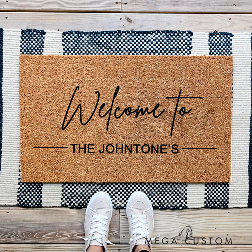 Personalized Modern Welcome Mat Custom Door Mat With Family Name New Home Gift Housewarming Wedding Gift for Couples Christmas Gift