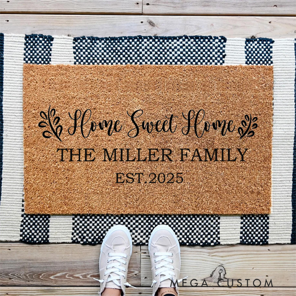 Personalized Home Sweet Home Doormat Custom Door Mat for Family New Home Gift Housewarming Gift Wedding Gift for Couples Christmas Gift