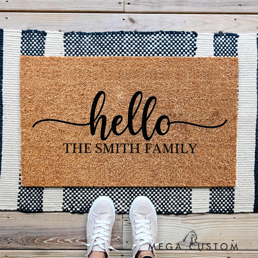 Personalized Family Doormat Custom Hello Doormat With Name New Home Gift Housewarming Gift Closing Gifts First Home Gifts Christmas Gift for Family