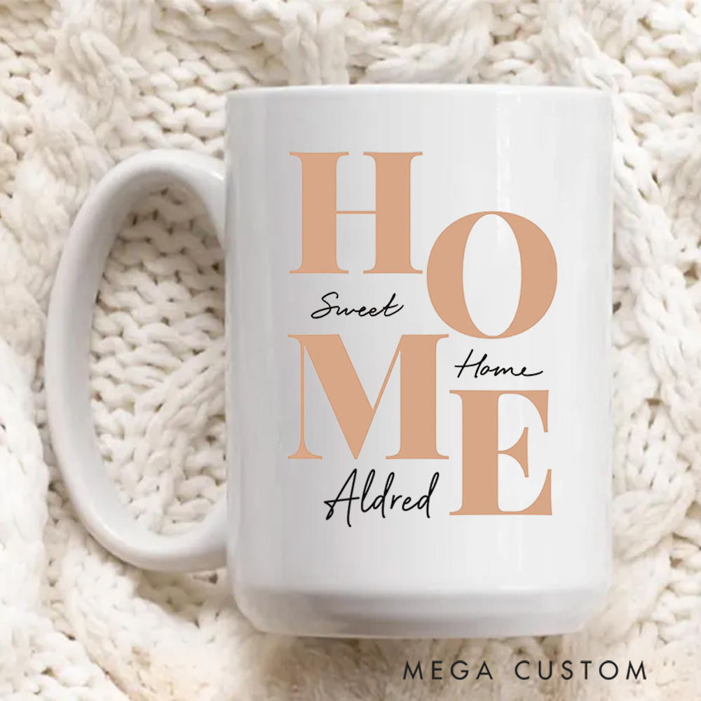 Personalized Mugs Custom Home Sweet Home Coffee Mug 15oz Ceramic White Housewarming Mug New Home Gift Homeowners Cup Newly Wed Gift for Couple 