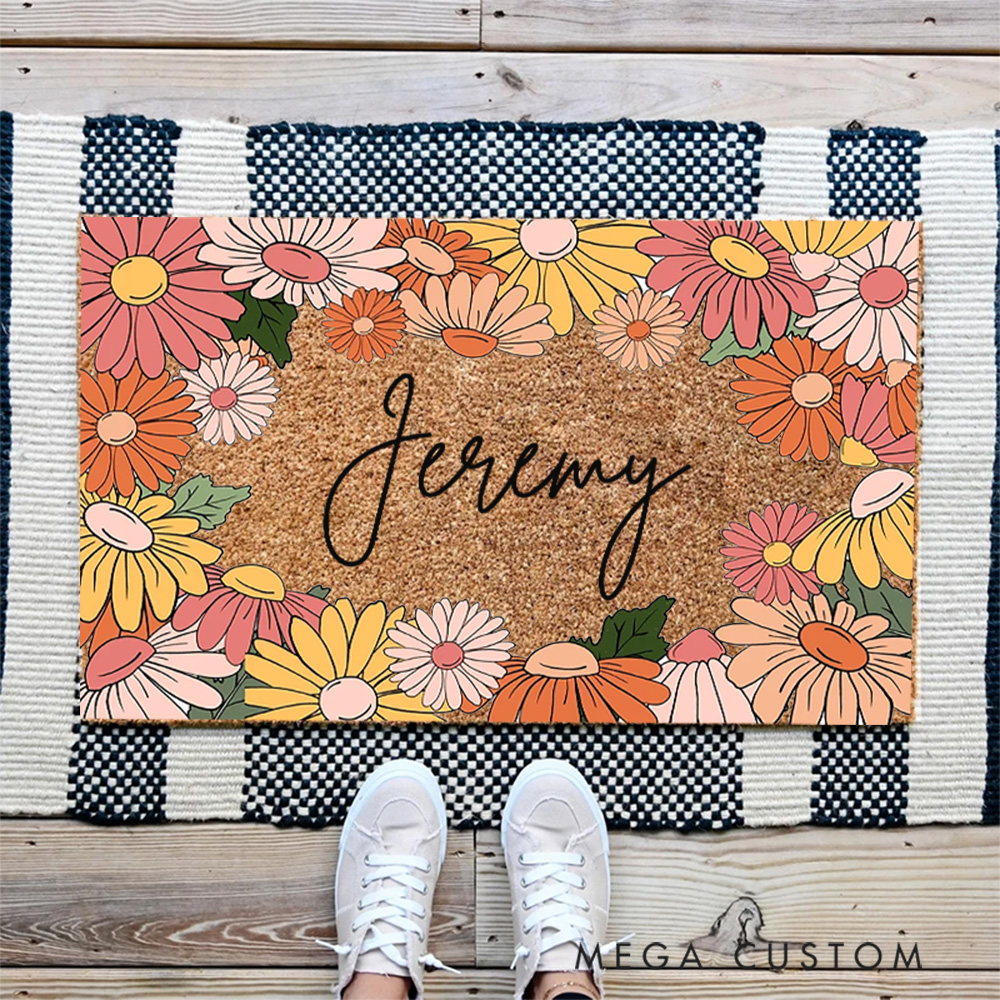 Personalized Floral Doormat Custom Door Mat With Name New Home Gift Housewarming Wedding Gift for Couples First Home Gift Christmas Gift for Family