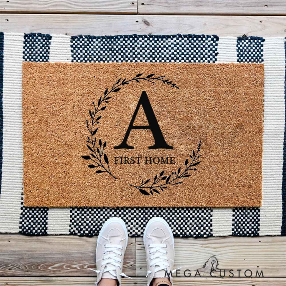 Personalized Doormat Custom Monogram Wreath Doormat New Home Gift Housewarming Wedding Gift for Couples First Home Gift Christmas Gift for Family