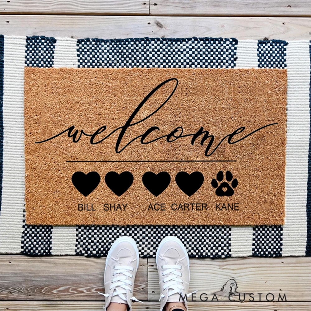 Personalized Welcome Doormat Custom Heart And Paw Doormat A Warm Housewarming Gift for Families And Their Furry Friends First Home Gift Christmas Gift