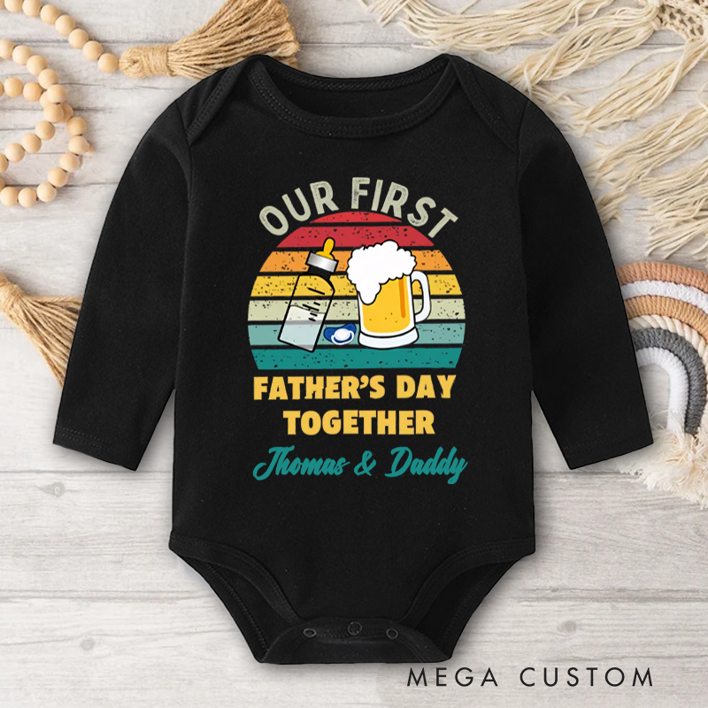 Personalized Baby Bottle Beer Bodysuit with Name Our First Father’s Day Gift