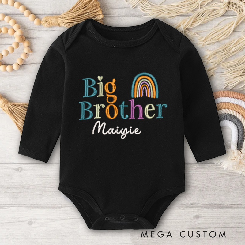 Personalized Embroidered Big Brother Rainbow Baby Onesie with Name Birthday Gifts for New Mother Children