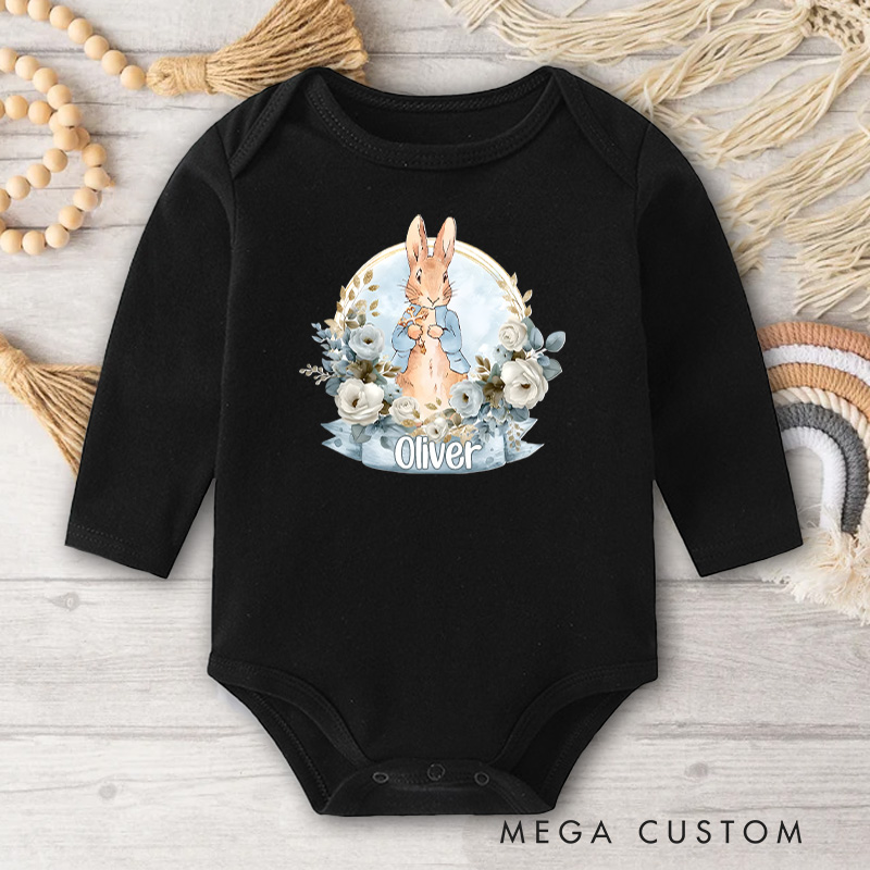 Personalized Charming Rabbit and Floral Elegance for Babies Baby Bodysuit Baby Easter Gift