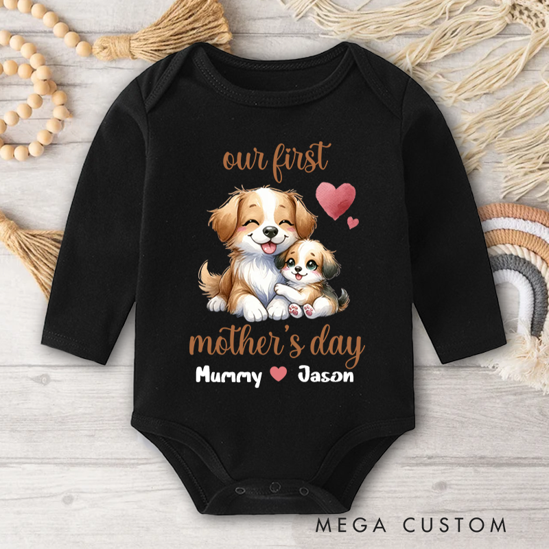 Personalized Cute Animal Mom Hugs Baby Baby Bodysuit with Names First Mother's Day Gift for Newborn New Mom
