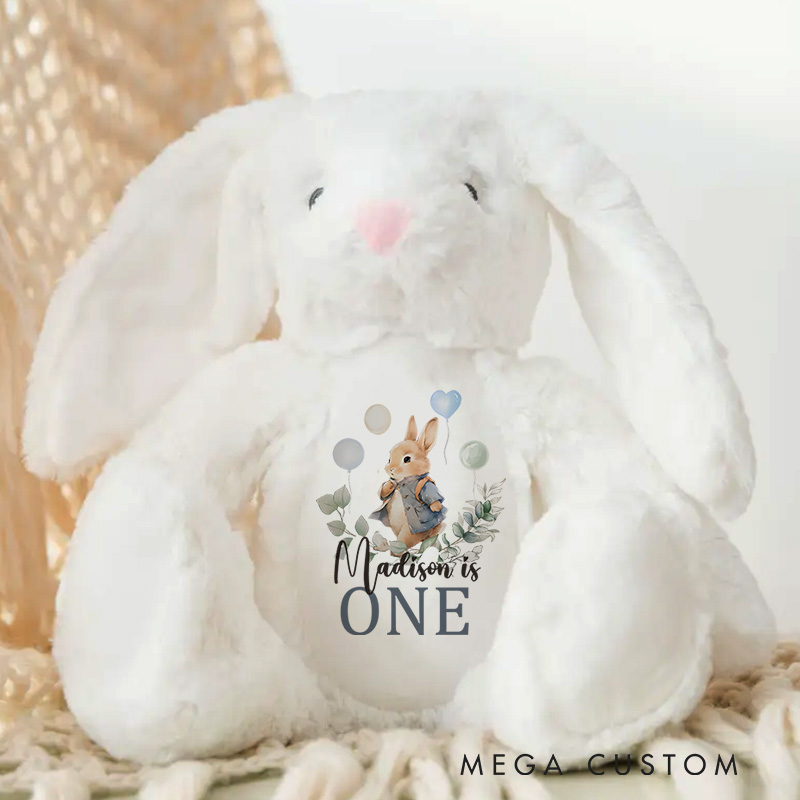 Personalized First Birthday Illustration Featuring Baby Rabbit and Floral Accents for a Special Milestone Celebration Baby Rabbit Plush Toys