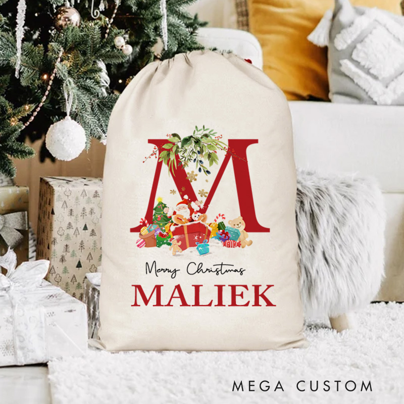 Personalised Christmas Toy Sack-Name & Initial Christmas Gift Bag Christmas Gift 