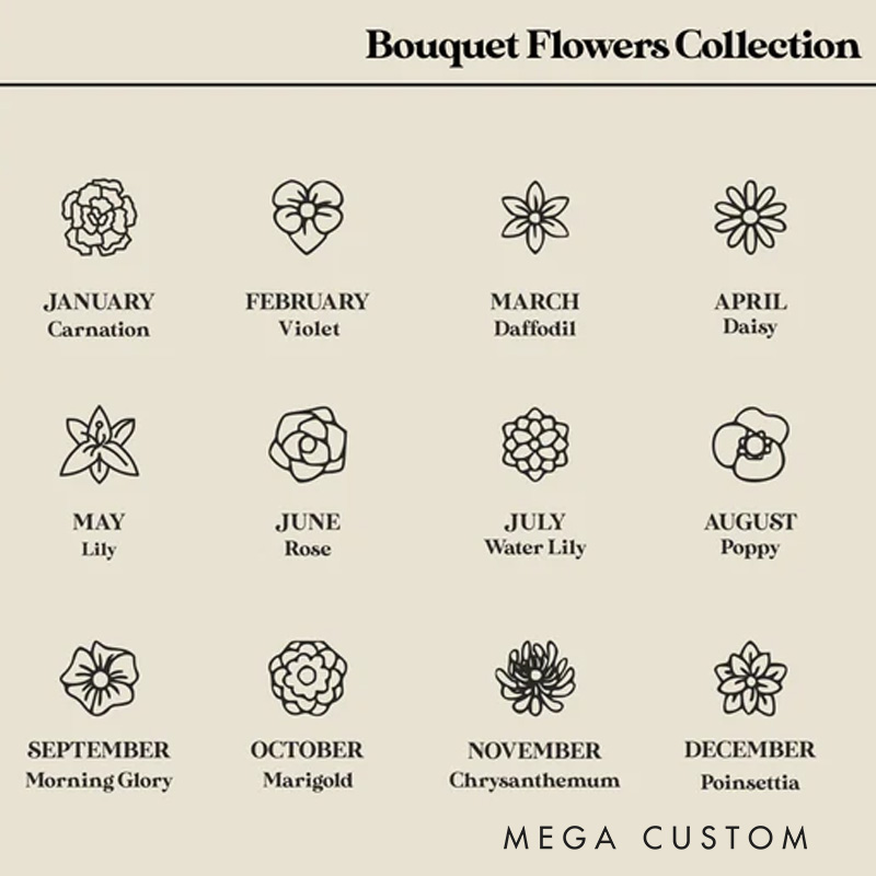 Personalized Birth Flower Necklace Multiple Birth Flower Bouquet Necklace Birth Flower Gift