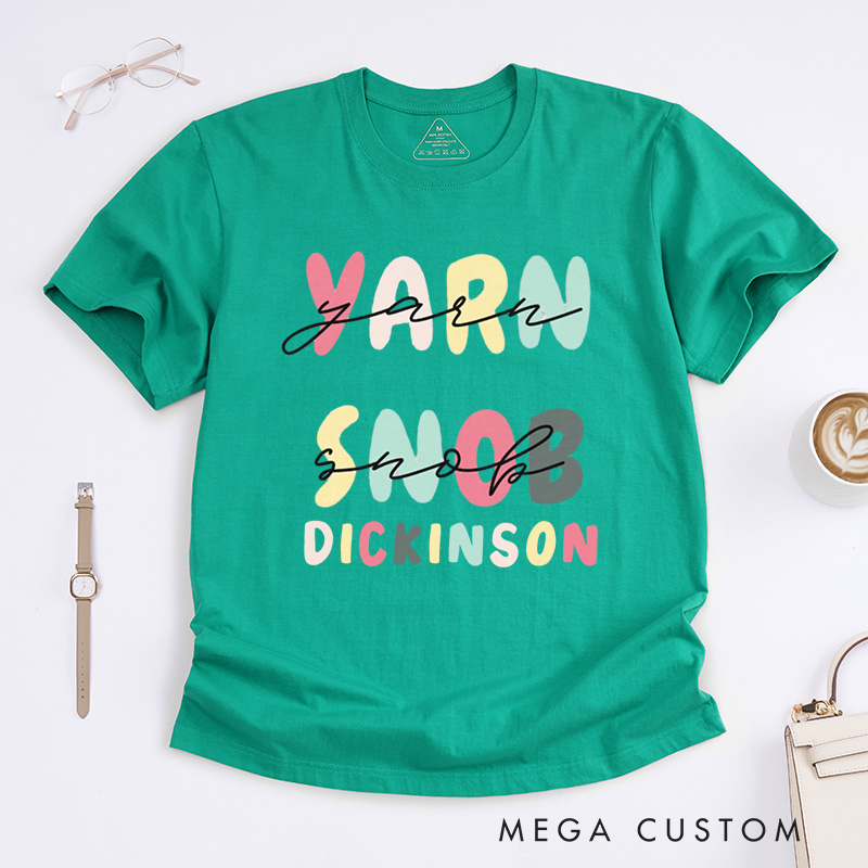 Personalized Yarn Snob Classic T-Shirts Gift for Her Funny Knitting T-shirt Knitter Tee Knit Gifts 