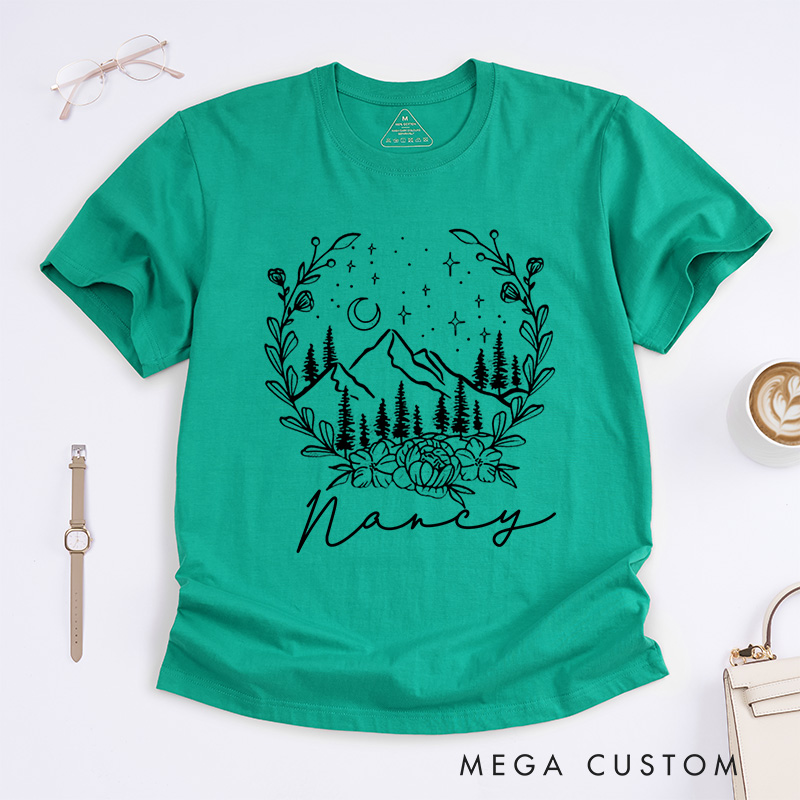 Personalized Mountain Classic T-Shirts Travel Shirt Nature T-Shirt Hiking Tee Graphic Shirts for Women Traveling Lovers