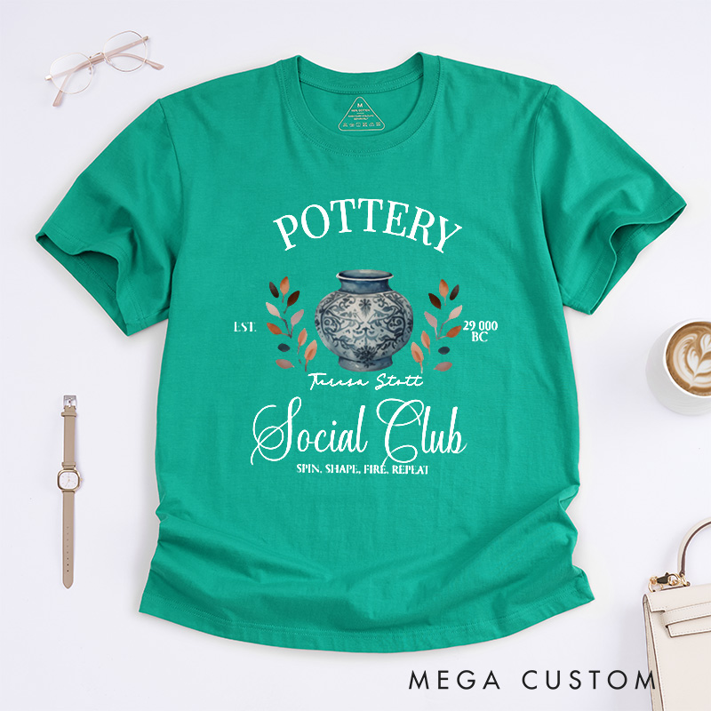 Personalized Pottery Social Club Classic T-Shirts Funny Pottery Lover Gift Ceramic Artist Shirt Clay Pottery Maker Tee Vintage Ceramics Kiln Shirt