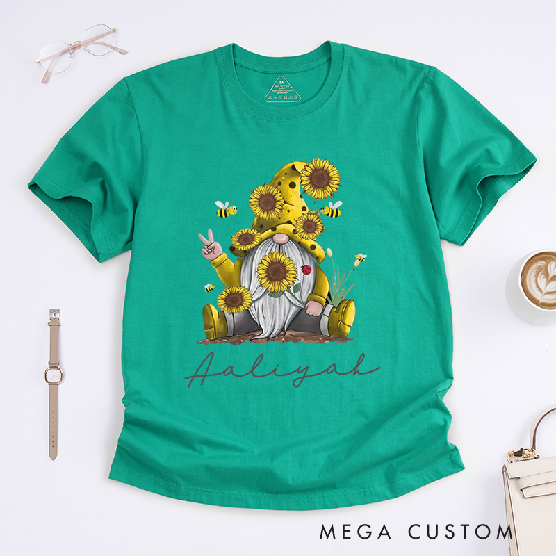 Personalized Sunflower Gnome Classic T-Shirts Bee Gnome Shirt Gardening Lovers Custom Tee