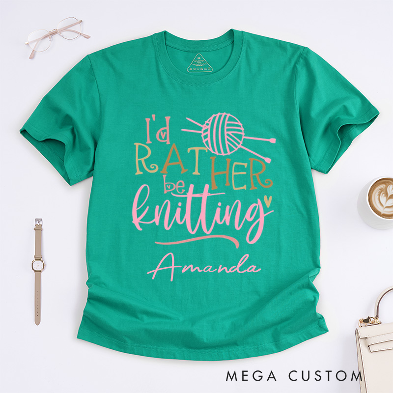 Personalized Knitting Lover Classic T-Shirts Love to Knit I'd Rather Be Knitter Shirt Cute Lover Tee