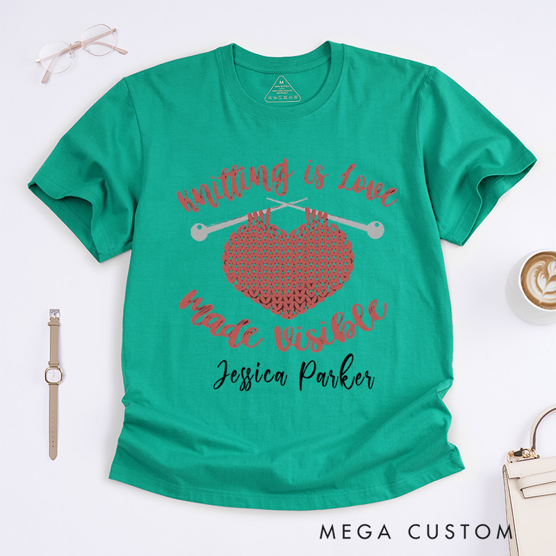 Personalized Knitting Classic T-Shirts Knitter Gift Love to Knit Custom Tee