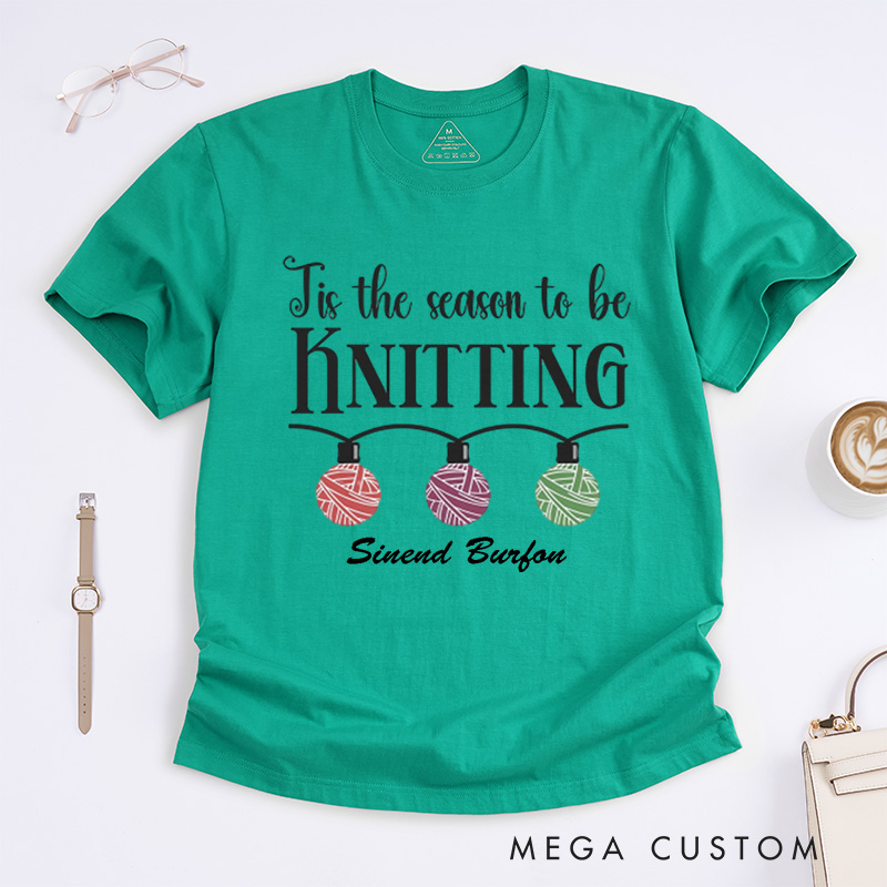 Personalized Christmas Knitting Classic T-Shirts Gift for Family Knitters Xmas Gift Shirt Knit Tee