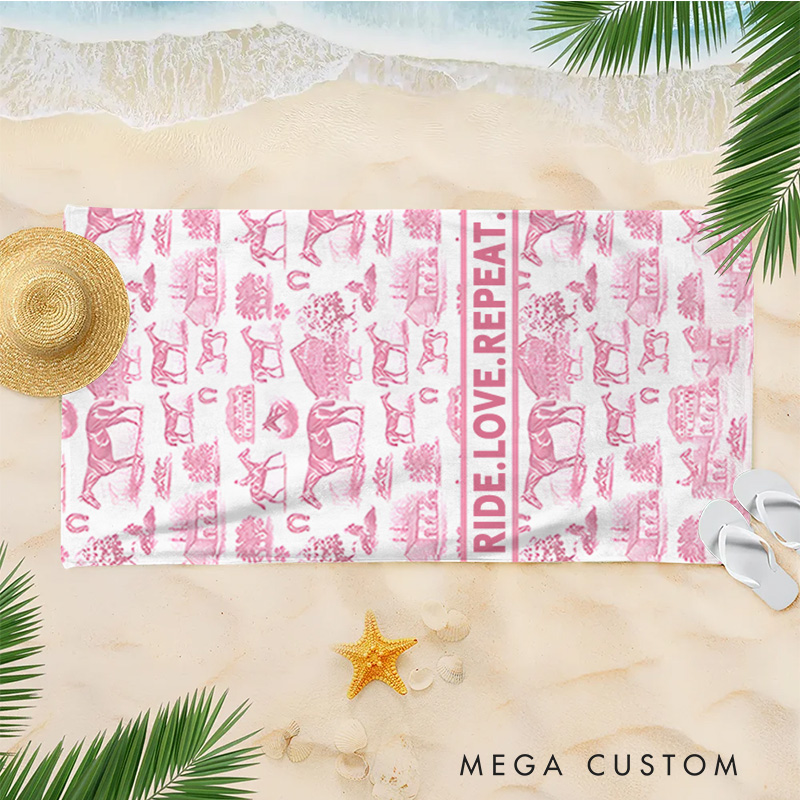 Personalized Horse Theme Towel Beach Towel with Text Birthday Gift for Kids