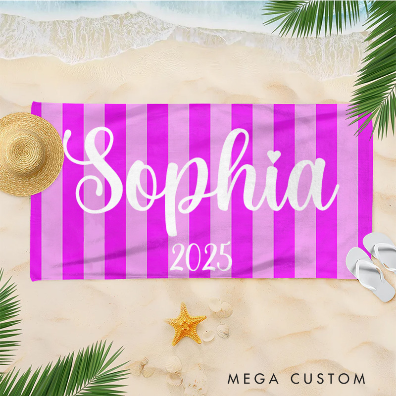 Personalized Palm Tree Stripe Kids Beach Towel with Name Gift for Kids