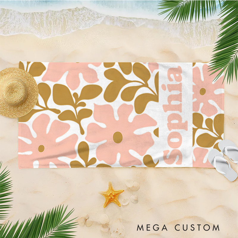 Personalized Yellow Danish Flower Kids Beach Towel with Name Beach Party Travel Birthday Gift for Kids