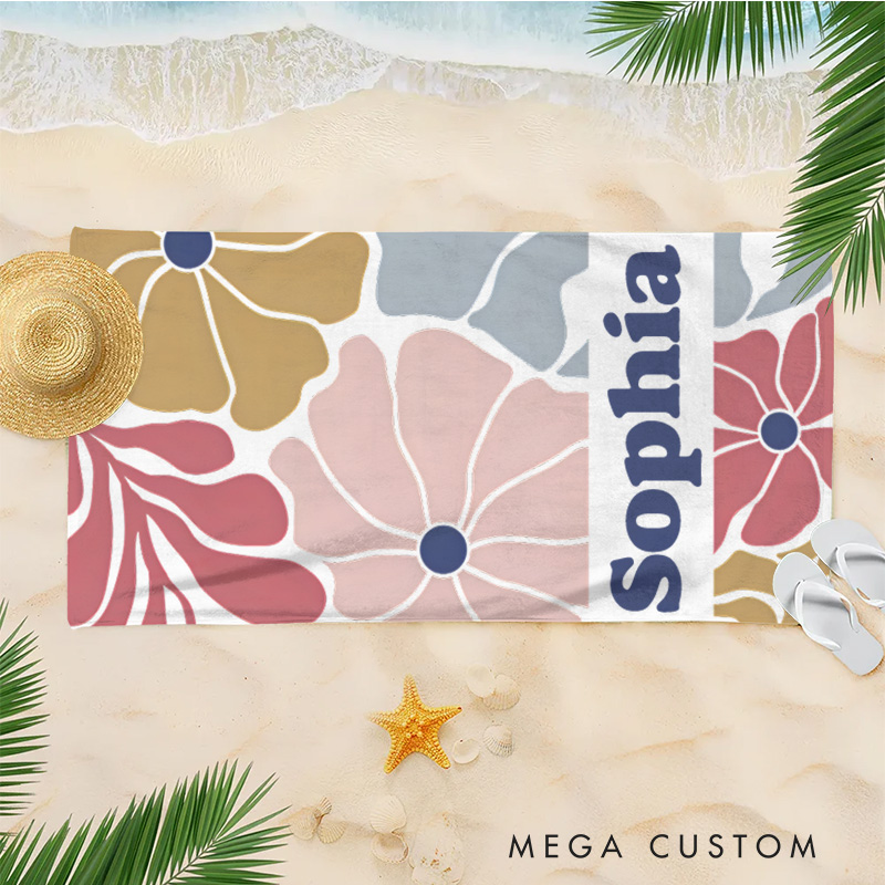 Personalized Yellow Danish Flower Kids Beach Towel with Name Beach Party Travel Birthday Gifts for Kids