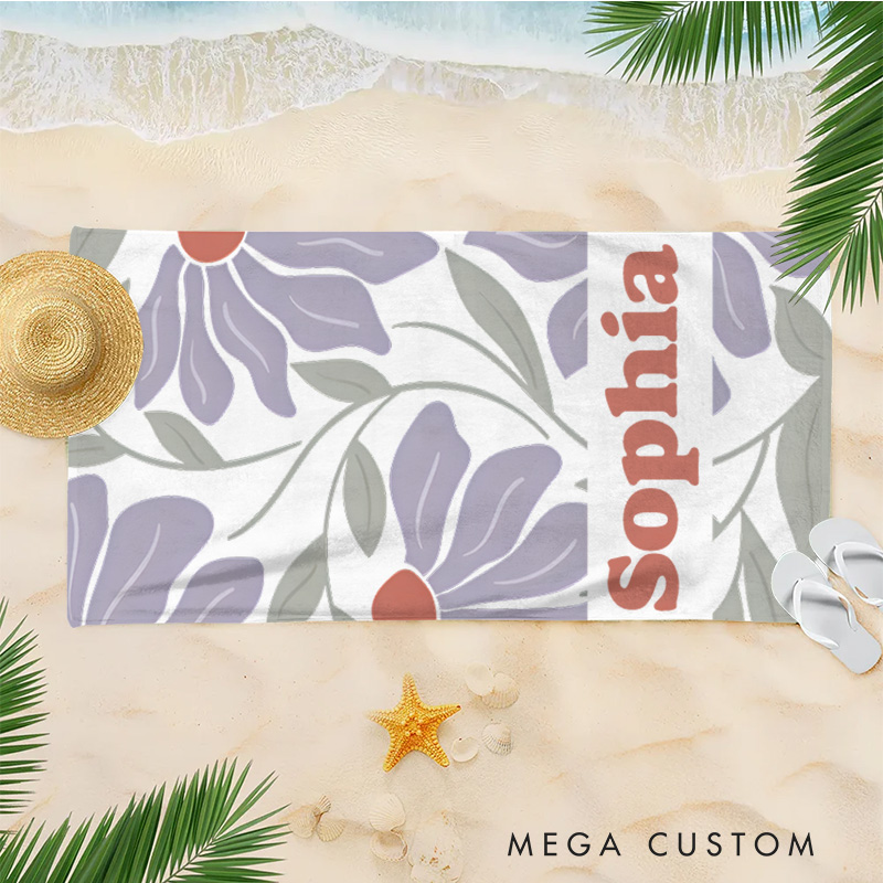 Personalized Danish Flower Kids Beach Towel with Name Beach Party Travel Birthday Gifts for Kids