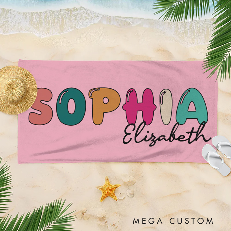 Personalized Kids Name Beach Towel Gift for Kids Colored Kids Towel