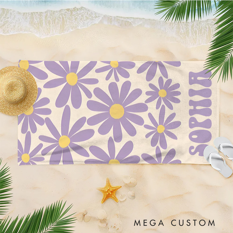 Personalized Girl Beach Towel with Name Gift for Kids Boho Beach Towel
