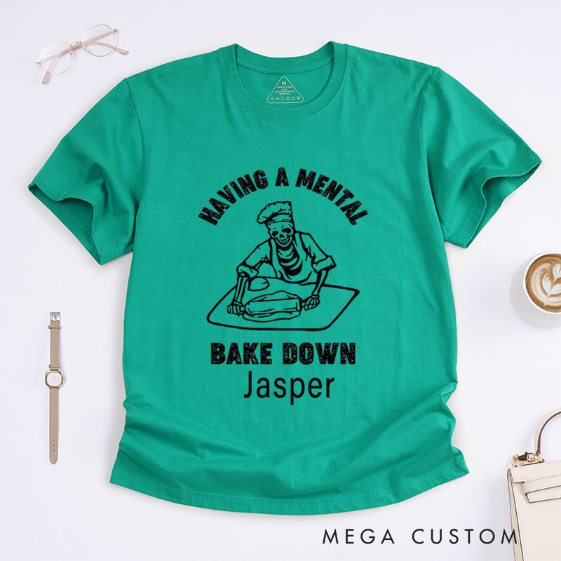 Personalized Having a Mental Bake Down Classic T-Shirts Halloween Chef Shirt Chef Skeleton Shirts Gift for Bakers Baking Tee Baker Gifts