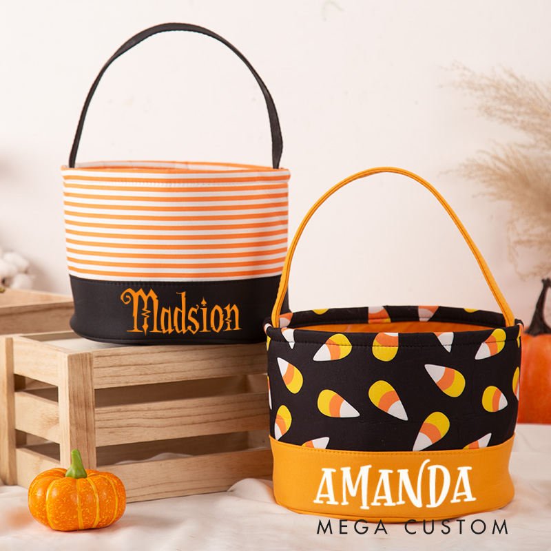 Personalized Trick or Treat Buckets with Name Halloween Bucket Gift for Boy Girl
