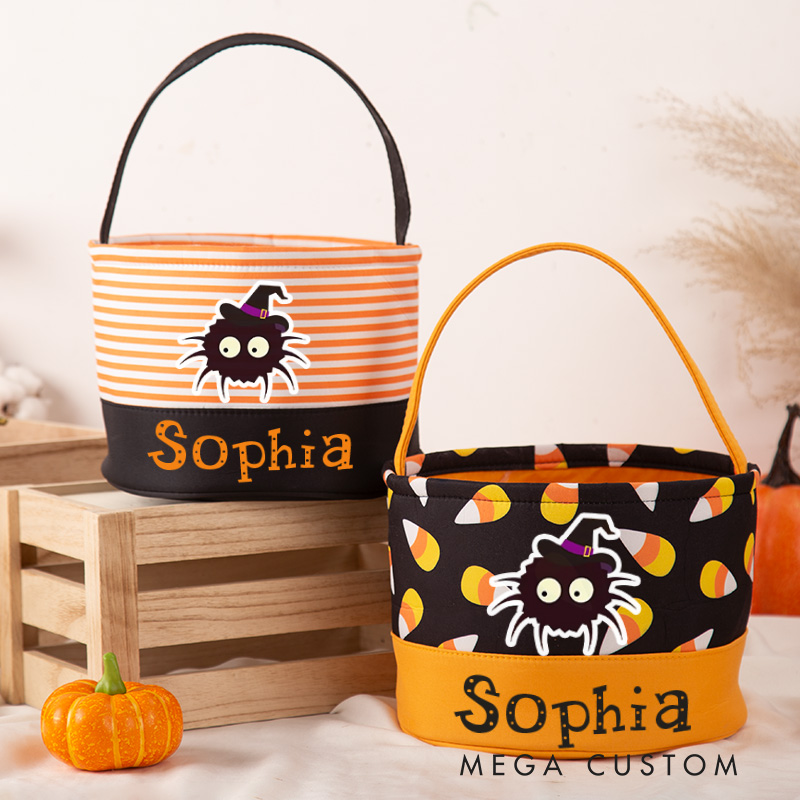 Personalized Halloween Trick or Treat Halloween Bucket Candy Tote Bag Halloween Gift for Kids