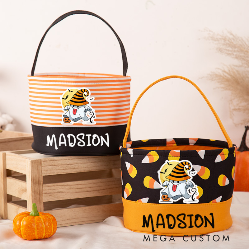 Personalized Trick or Treat Halloween Bag Basket Bucket Tote Kid’s Gift for Boy or Girl