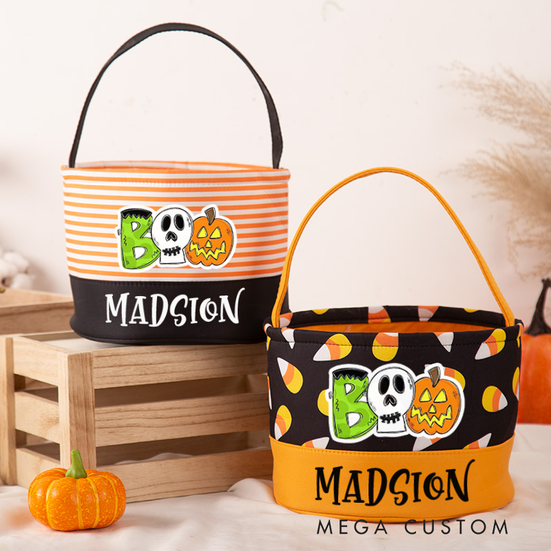 Personalized Trick or Treat Basket for Kids Pumpkin Ghost Bucket Halloween Kids Gift Bag