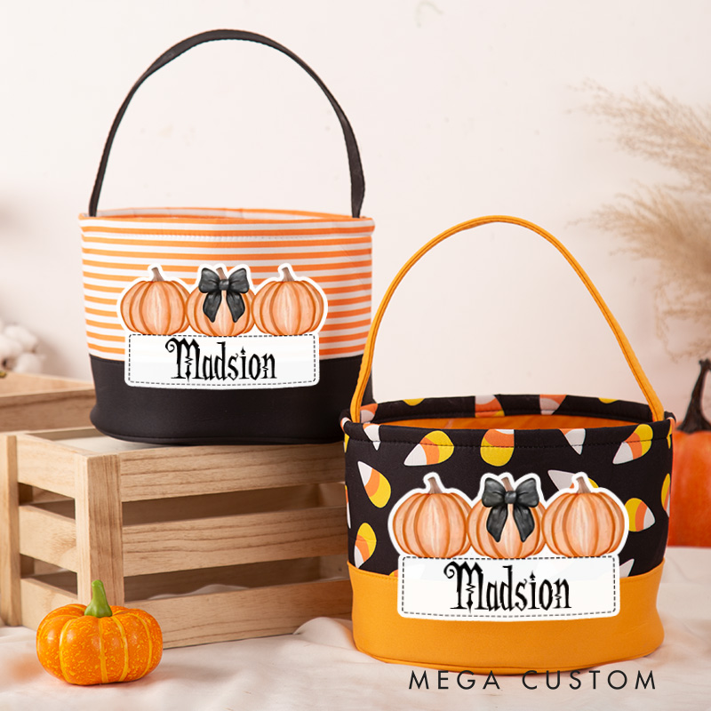 Personalized Trick or Treat Basket Kid's Pumpkin Bag Halloween Gift for Kids